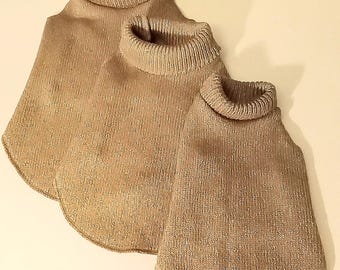 Gold Speckled Tan Extra Fine Merino Wool Blend Turtleneck Sweater, Little Dog Sizes XS to Medium, Upcycled/Recycled Wool