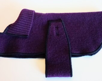 Violet Boiled Wool, Fall Weather Little Dog Coat, Size XS, Upcycled Wool