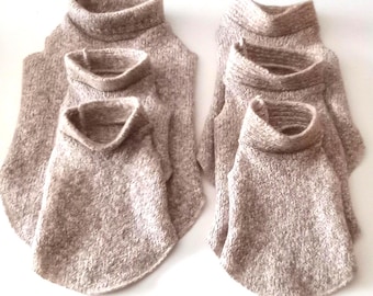 Beige and White Wool Blend Sleeveless Turtleneck and Crew Neck Sweaters, Little Dog Sizes XXS to Medium, Upcycled/Recycled Wool