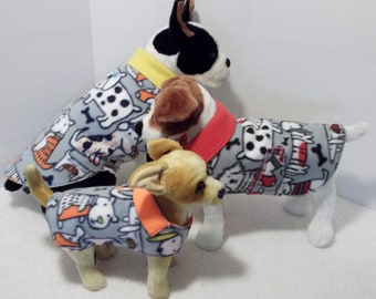 Dog Drawings on Gray with 3 Color Accent Options Double Fleece with 3M Thinsulate Winter Dog Coat, Little Dog Back Lengths up to 18 inches