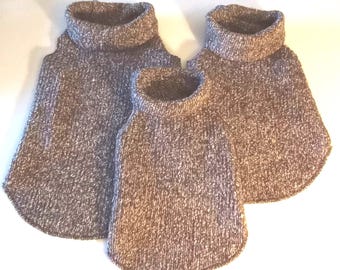 Brown and Ivory Wool and Silk Blend Sleeveless Turtleneck Sweaters, Little Dog Sizes XXS to Medium, Upcycled/Recycled Wool
