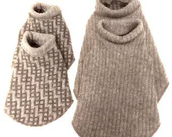 Gray Lambs Wool Sleeveless Turtleneck Sweaters, Little Dog Size XXS, Upcycled/Recycled Wool, Natural Fiber