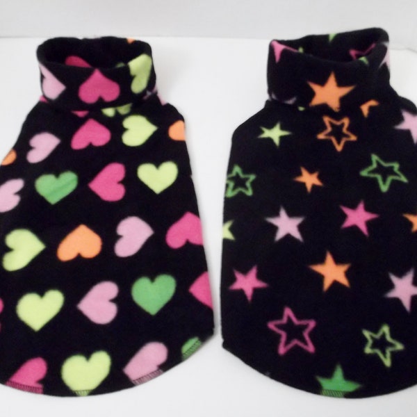 Neon Hearts or Stars on Black Little Dog Turtleneck Sweater, Sizes XXSmall to Medium