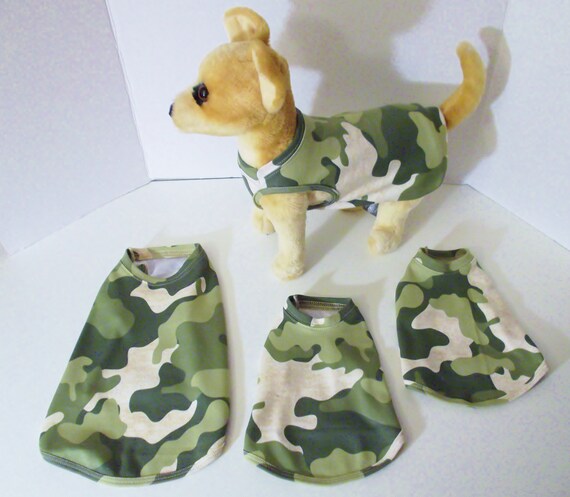 Green or Orange Camouflage Little Dog T-Shirts, Sizes XXSmall to Medium