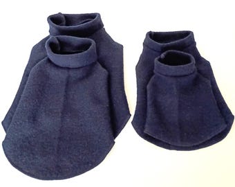 Navy Blue Wool Turtleneck and Mock Turtleneck Sweaters, Little Dog Sizes XXS to Medium, Upcycled Wool