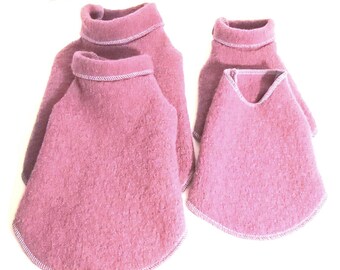 Mauve Boiled Wool Turtleneck Sweaters, Little Dog Sizes XXS to Medium, Recycled/Upcycled Wool