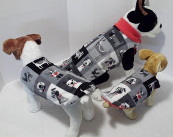 Dogs on Gray Windowpanes Double Fleece Winter Dog Coat with 3M Thinsulate, Little Dog Back Lengths up to 18 inches only