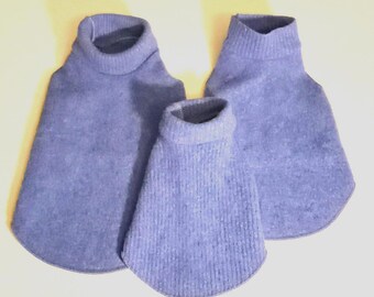 Blue Superfine Merino Wool Sleeveless Turtleneck Sweaters, Little Dog Sizes XXS to Small, Upcycled/Recycled Wool