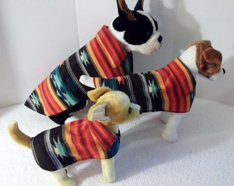 Orange, Black and Teal Aztec Print Fall Weather Dog Coat, Dog Blanket, Dog Jacket, Little Dog Back Lengths to 19 inches