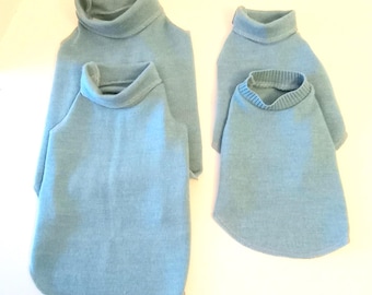 Blue Extra Fine Merino Wool Turtleneck Sweater, Little Dog Sizes XXS to Small, Upcycled/Recycled Wool