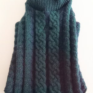 Navy and Forest Green Cable Knit Irish Wool Turtleneck Sweater, Little Dog Size XS, Upcycled Wool