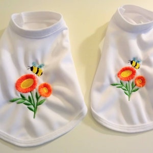 Fringed Flowers with Bee Embroidered Little Dog T-Shirt, Sizes XXXS and XXS