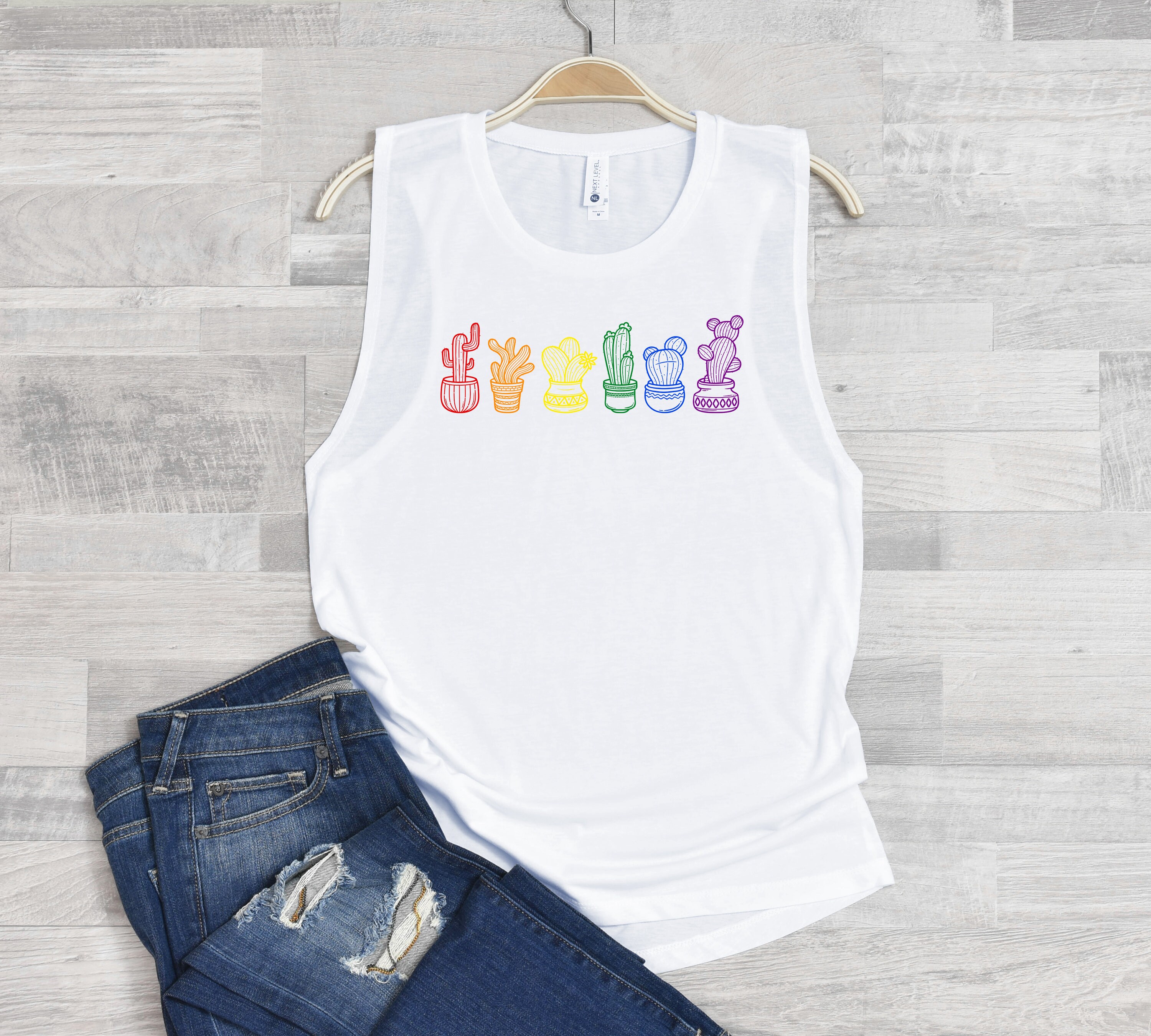 Lesbian Pride Rainbow Cactus Muscle 