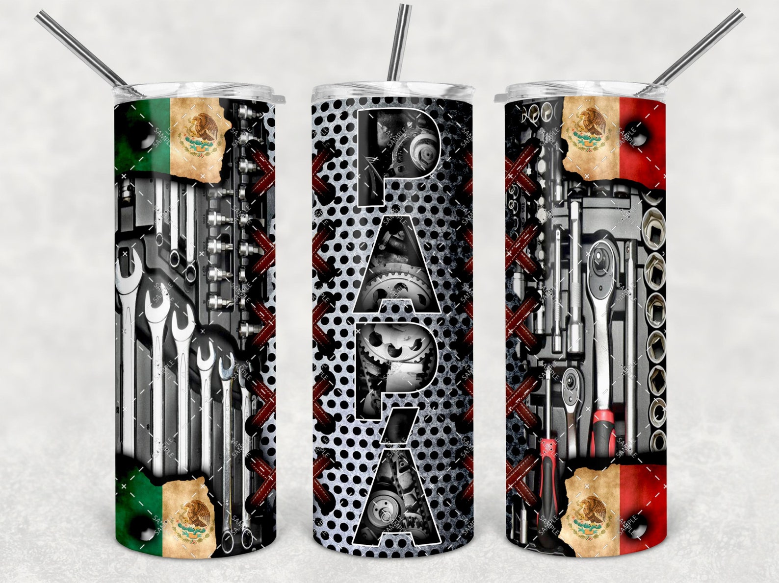 Fathers Day Mexico Flag Theme, 20oz Tumbler, Modelo Beer, Skinny
