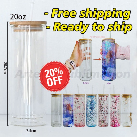 20oz Double Walled Glass Tumbler Blank Can Sublimation Bamboo Lid