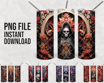 Santa Muerte 3D Tumbler Wrap, 20oz Skinny Tumbler Sublimation Design, Skinny Tumbler, Flat Tumbler Wrap, PNG Digital Download, 4th Version
