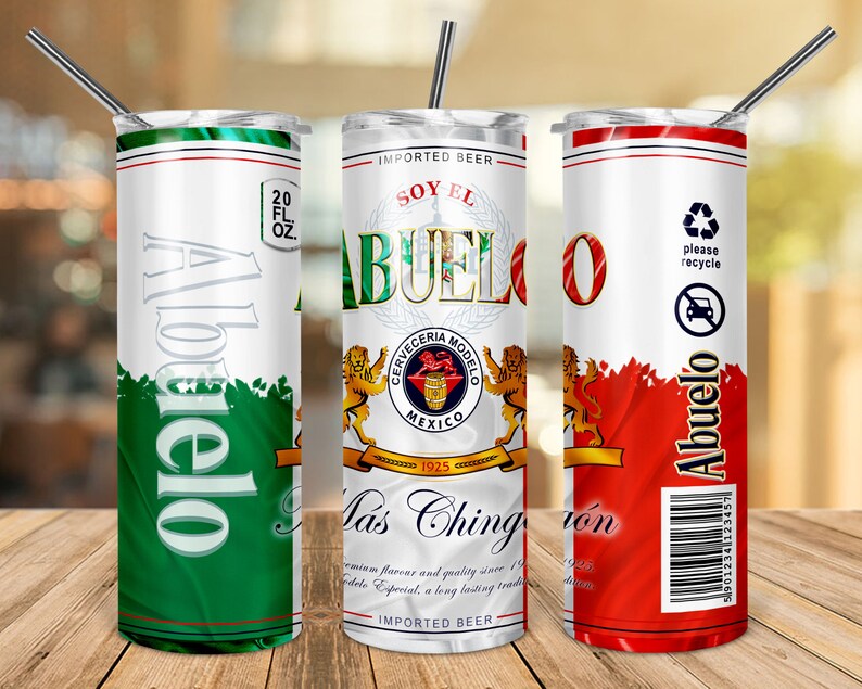 Fathers Day Mexico Flag Theme, 20oz Tumbler, Modelo Beer, Skinny