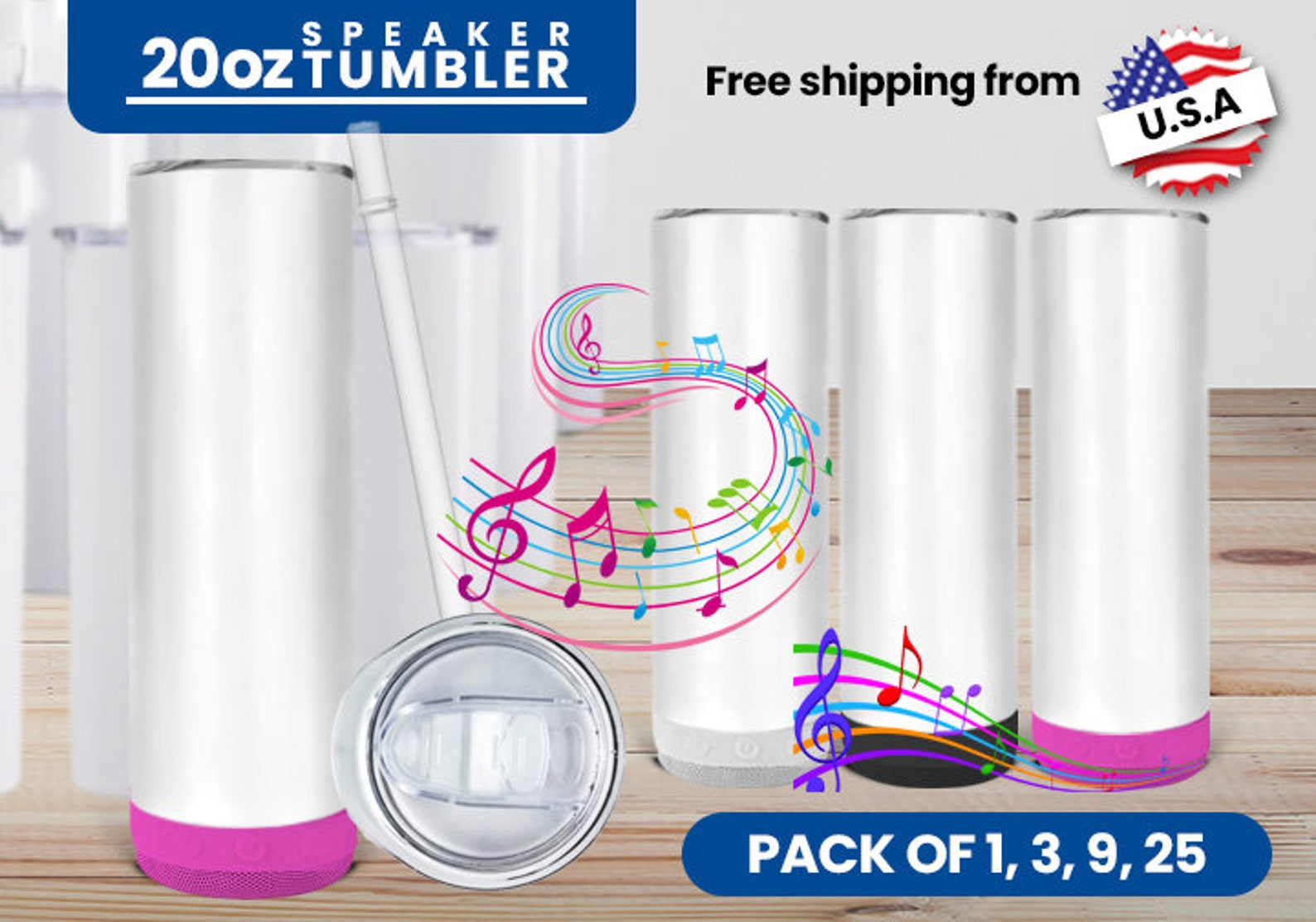 20oz Speaker Tumbler, Sublimation Blank Tumbler, Wholesale Straight White Tumblers, Skinny