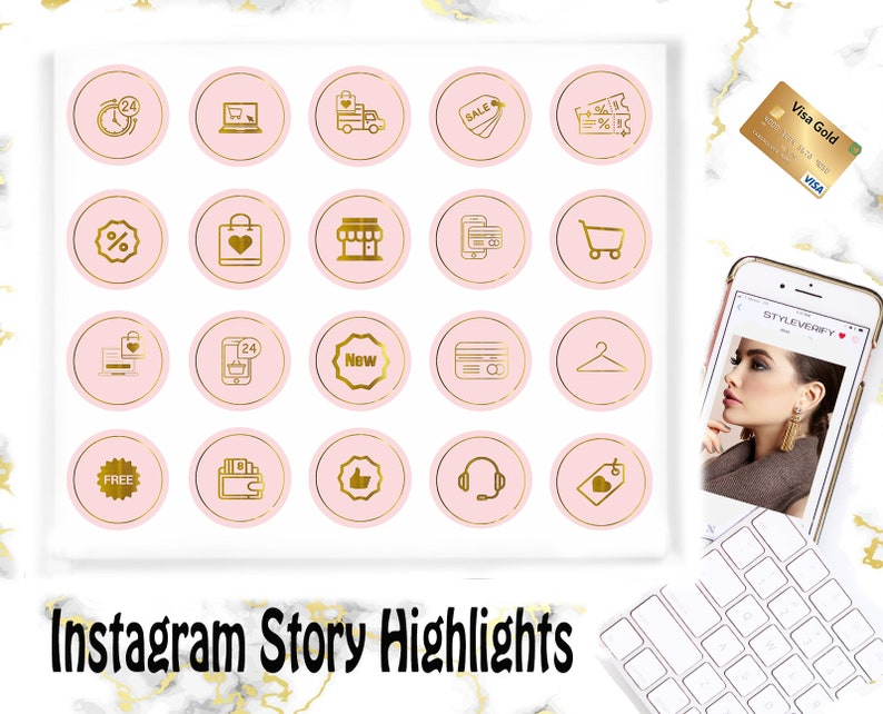 Rose Gold Business Instagram Icons E-commerce Instagram Story | Etsy