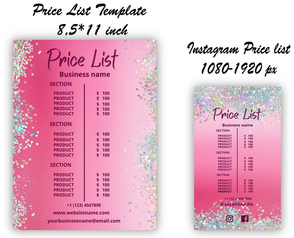 Price List Template Editable in Canva Price List Instagram | Etsy