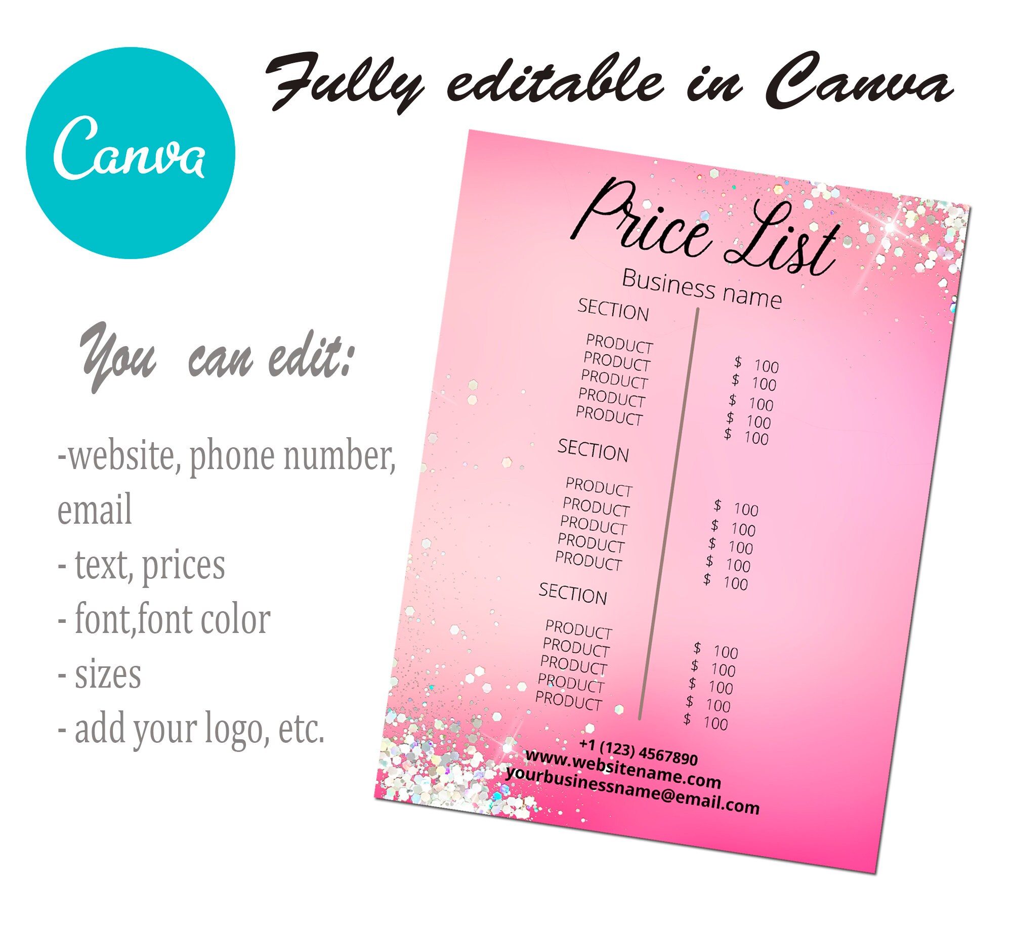 Price List Template Makeup Price List Hair Price ListHair Etsy