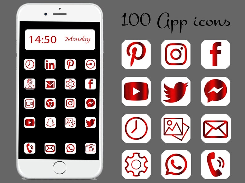 100 App Icons Red White Red IOS 14 App Covers Iphone app