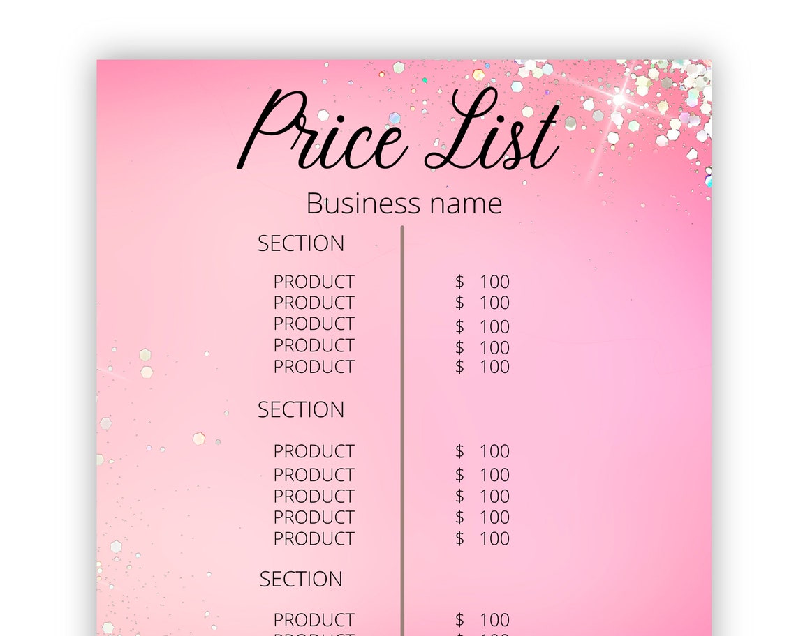 Price List Template Makeup Price List Hair Price Listhair Etsy