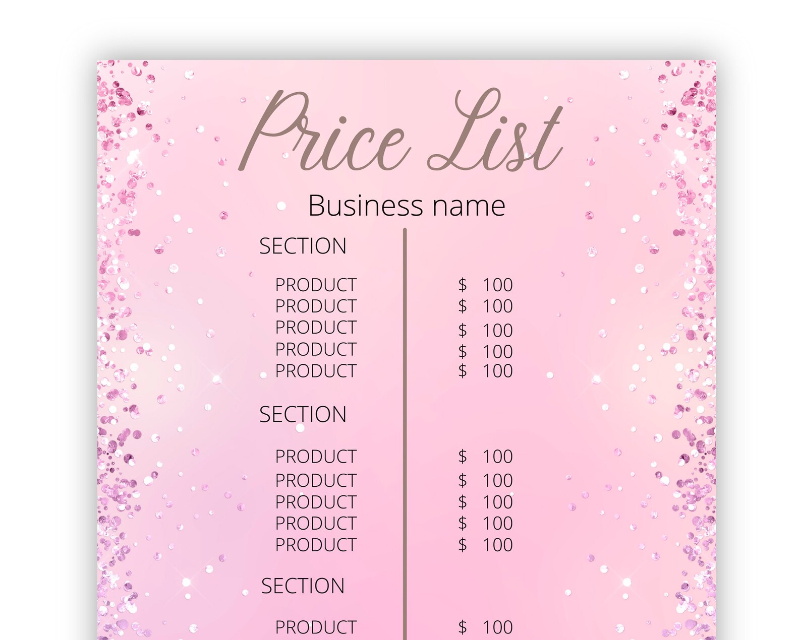 Price List Template Editable in Canva Purple Sparkle | Etsy