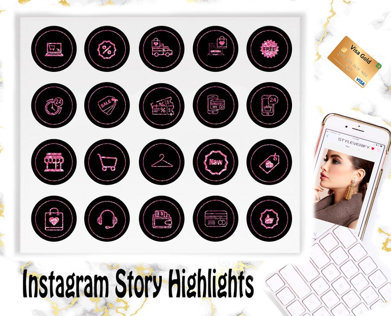 Pink Rose Glitter Business Instagram Highlights Icons | Etsy
