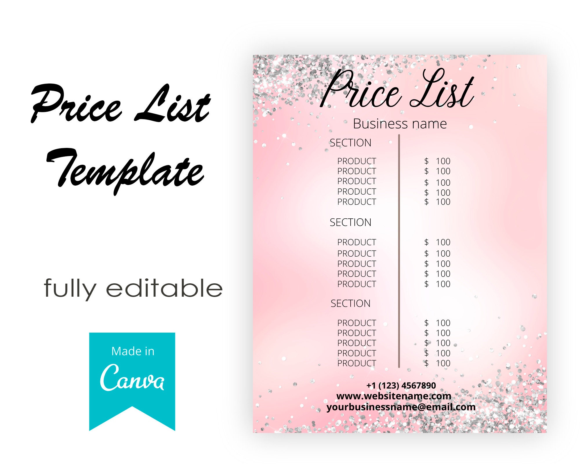Price List Template Editable In Canva Blush Pink Pricelist Etsy