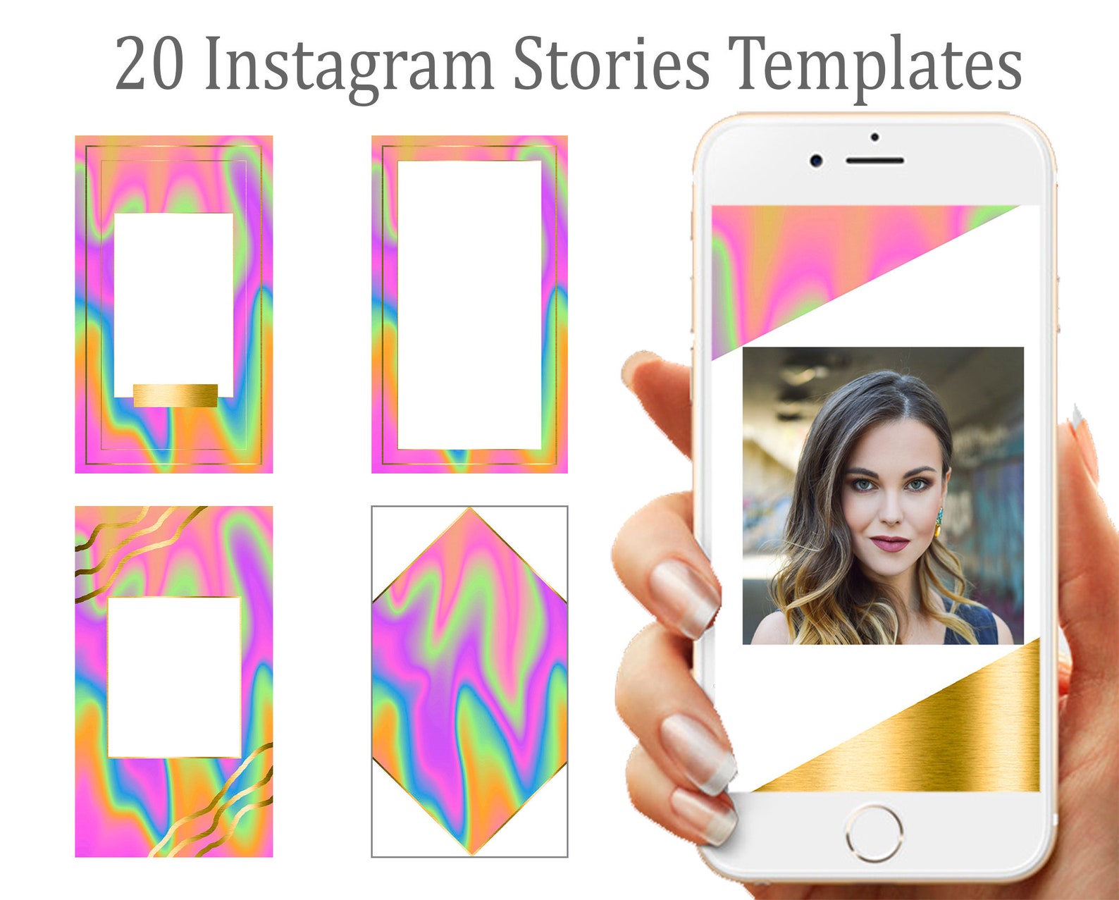 Нolographic Instagram Templates Blank Insta Backgrounds | Etsy