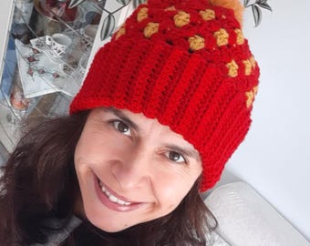 Valentines Chunky Granny Square Beanie, Handmade By Me, Ask About Custom how to: crochet granny square heart hat (valentines crochet  main image 4