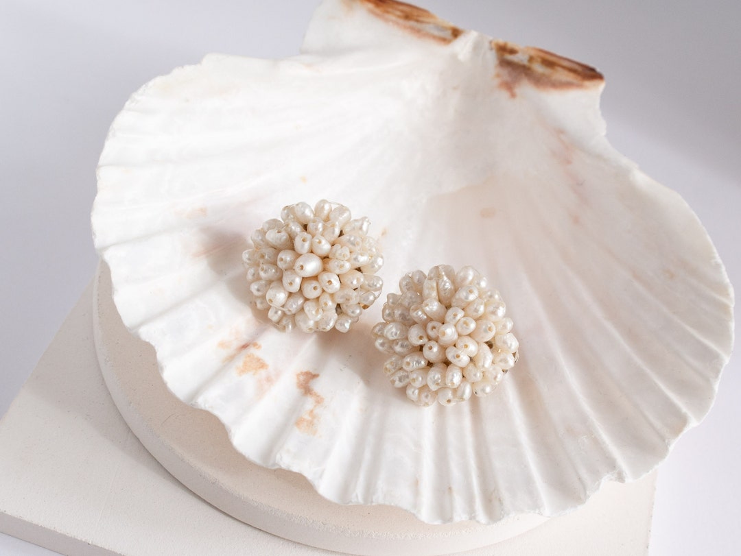 Boucles D'oreilles Vintage Clips Avec Perle D'eau Nacrée - Occasion - Nacre