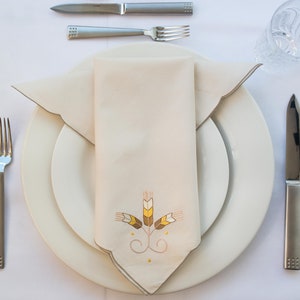 Vintage Cream Cotton Dinner Napkins - Wheat Pattern, Set of 8
