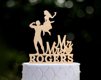 Bodybuilding mr and mrs cake topper,Weightlifting topper,Gym cake topper,Fitness cake topper,wedding workout topper,funny gym topper,0290