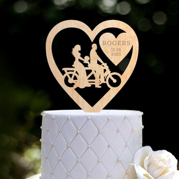 Vélo tandem et fleurs mariés gâteau topper, vélo tandem tandem topper vélo, vélo mariage mariée marié topper, 0322