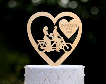 Tandem bicycle and flowers bride and groom cake topper,Custom wedding tandem cake topper bicycle,bicycle wedding bride groom topper,0322