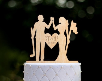 Golf theme wedding cake topper,golf initials cake topper date,Personalized golf wedding cake topper,golf lover bride groom cake topper,0329