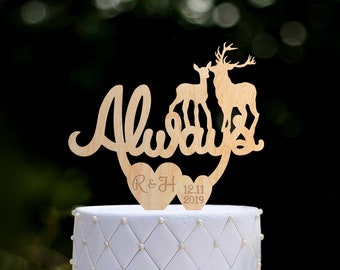 Stag and doe cake topper,Always cake topper,buck and doe cake topper,deer cake topper,Always initials cake topper,stag wedding topper,017