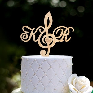 Musician wedding initials cake topper,music theme wedding topper,music lover topper,Treble clef Music wedding initials cake topper date,0338