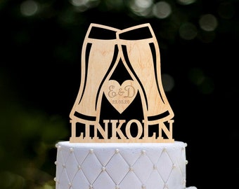 Personalized Beer Glasses Wedding Cake Topper, 0262
