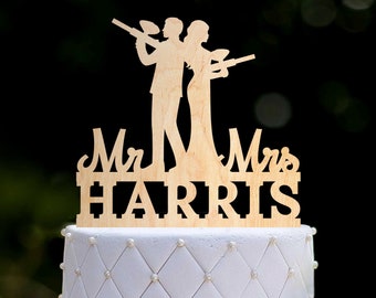 Paintball wedding cake topper,bride and groom cake topper with paintball gun,paintball couple Mr and Mrs topper,paintball cake topper,0444