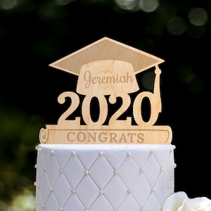 Personalized Graduation Party Cake Topper,Grad Cake Topper,Painted Grad Topper,wooden cake topper,Custom 2021 Graduation Cake Topper,0417 image 1