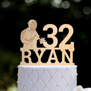 Birthday Cake Topper, Welder Cake Topper, Name Cake Topper, 30th Birthday Gift for Him, 40th Birthday Cake Topper, Custom Cake Topper,0467