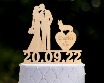 Corgi wedding dog cake topper,custom wedding topper couple with dog,personalized cake topper wedding with dog,corgi dog wedding topper,0436