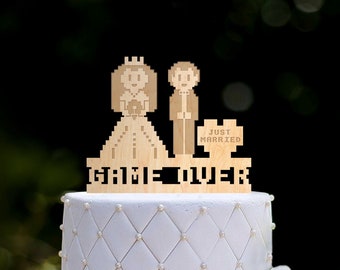 Game Over Wedding Cake Topper, 8-Bit Video Game Theme, 0539