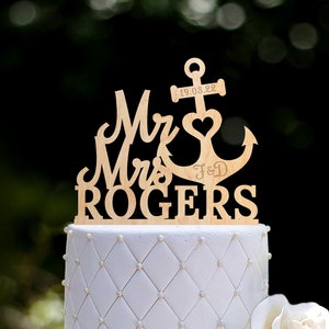 Custom anchor wedding cake topper mr and rms,gold anchor topper,nautical wedding initials topper,Nautical anchor wedding cake topper,0403
