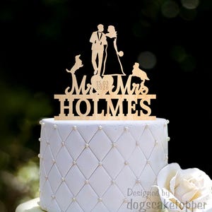 Dachshund wedding cake topper, Dog wedding cake topper, Cavalier King Charles Spaniel wedding cake topper, Mr Mrs cake topper with dog, 0513