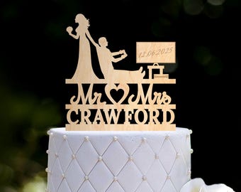 Video Game Cake Topper, Wedding Cake Topper, Gamer Cake Topper, Bride Pulling Groom Cake Topper, Custom Cake Topper, Wedding Gift, 0240