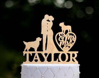 Wedding cake topper with dogs,french bulldog wedding cake topper,wedding cake topper with golden retriever,golden retriever cake topper,0438